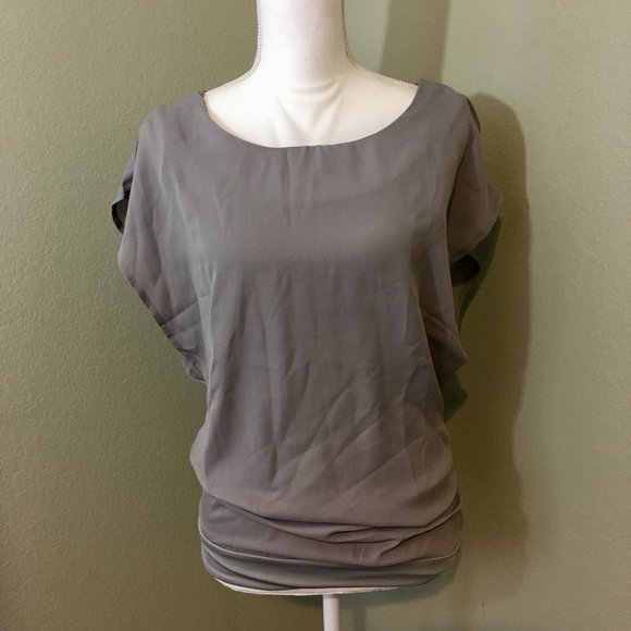 Zeagoo Double Layer Gray Flutter Sleeve Top, XL - Picture 1 of 8